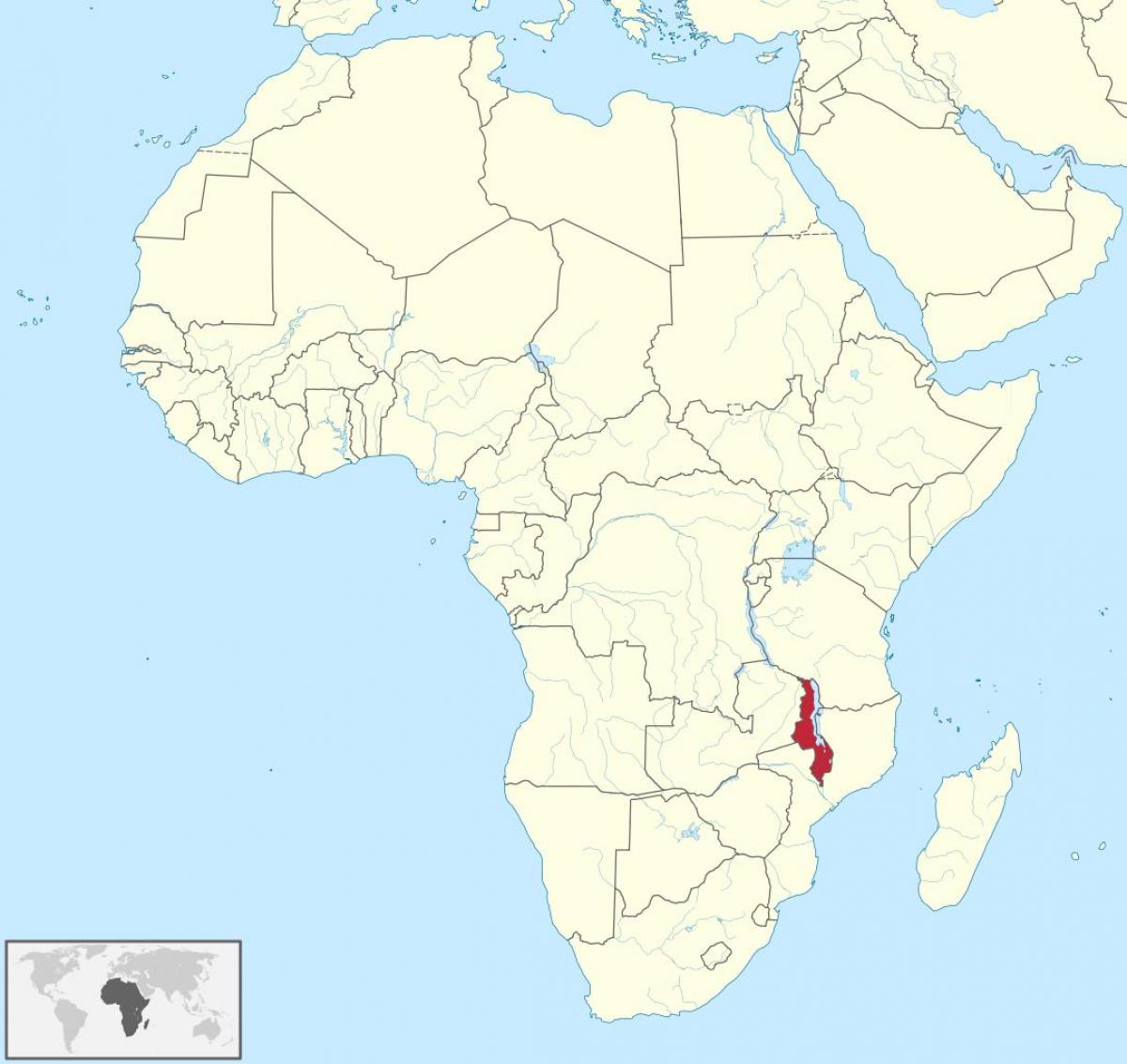 karta över afrika visar Malawi