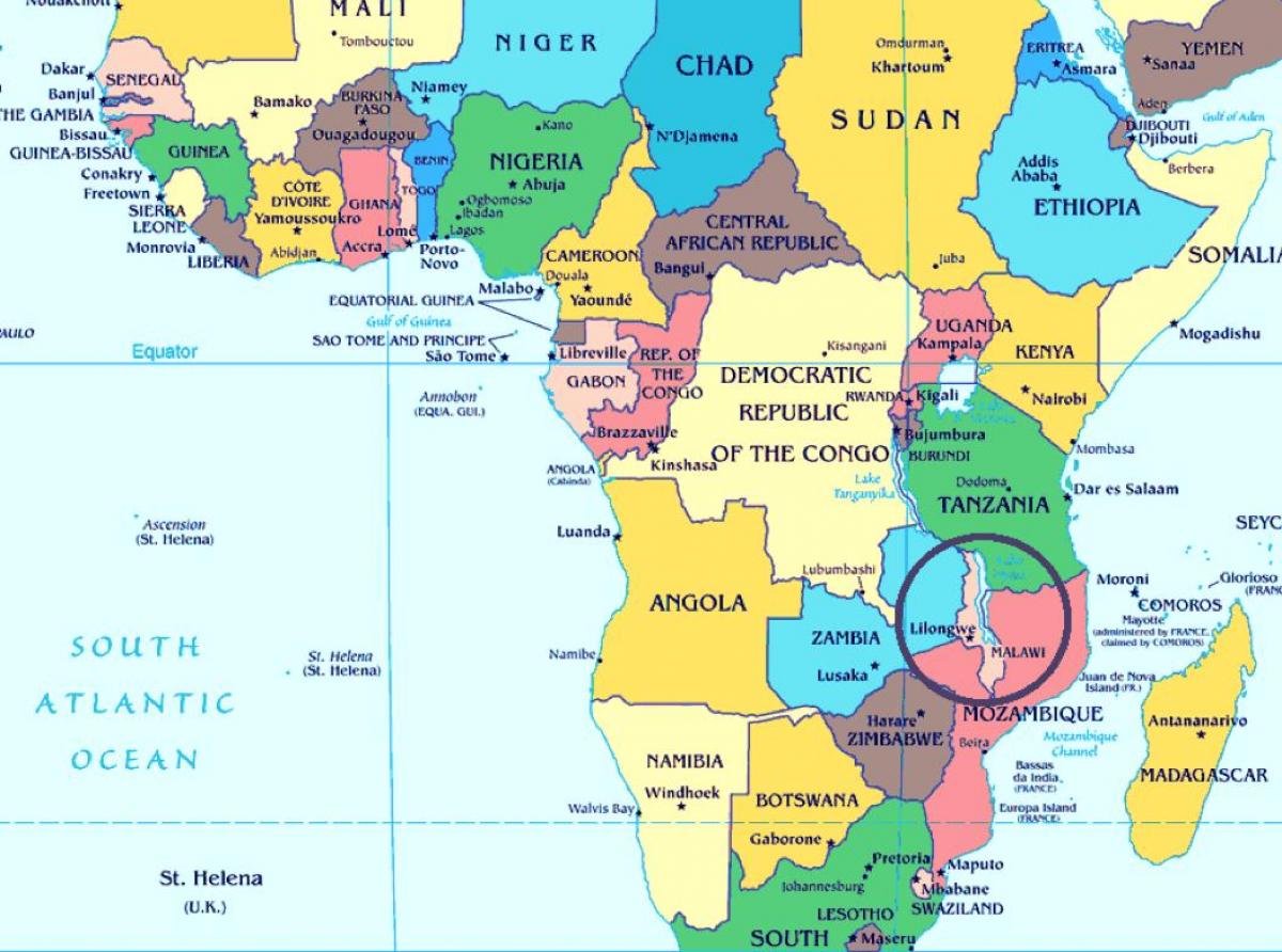 Malawi land i världen karta