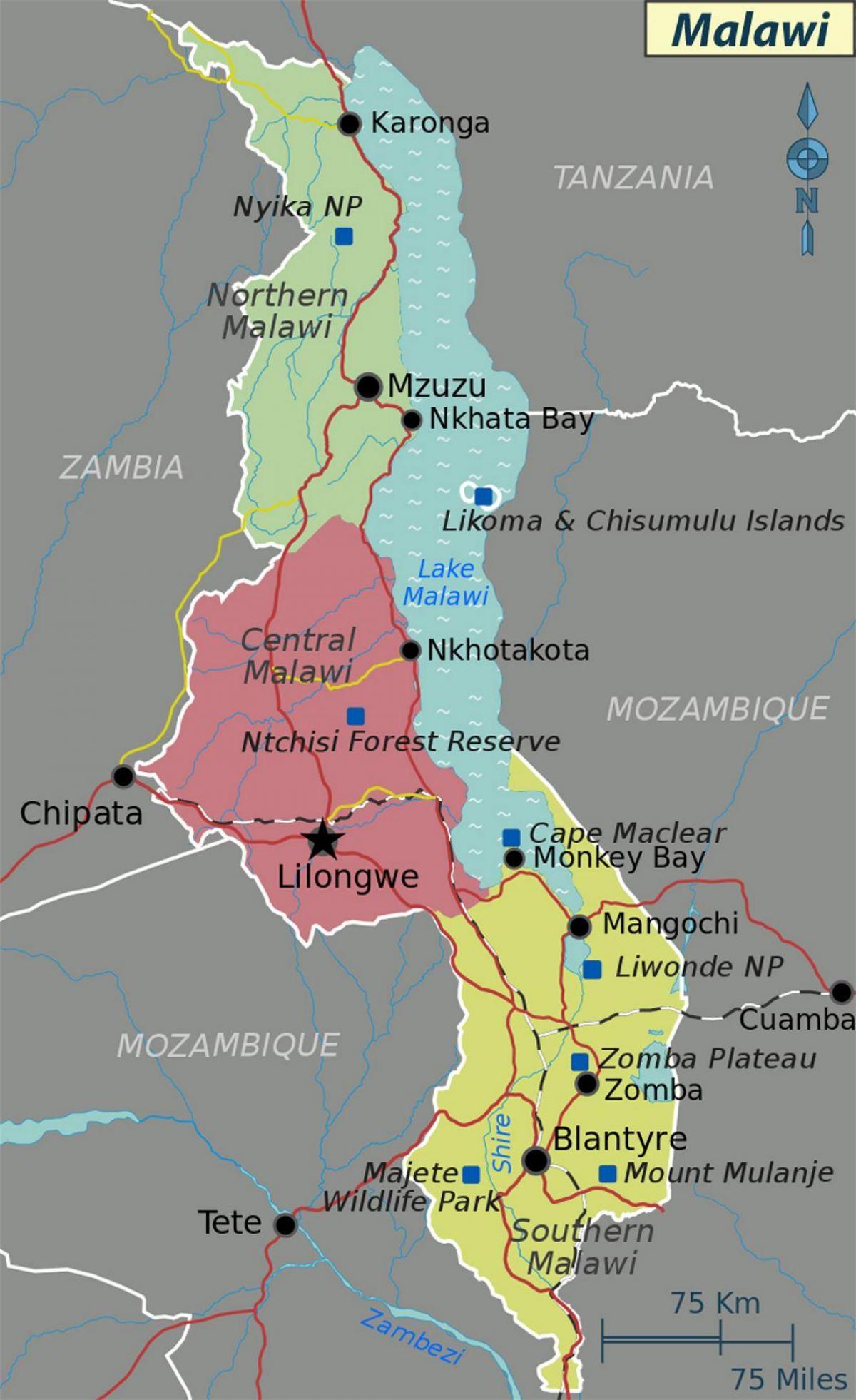 karta över lake Malawi i afrika