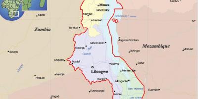 Karta över Malawi politiska