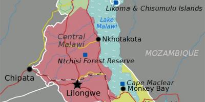 Karta över lake Malawi i afrika