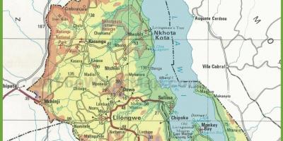 Karta över fysiska karta i Malawi