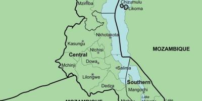 Karta över Malawi visar distrikt
