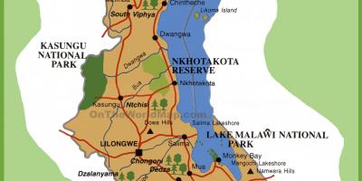 Karta över Malawi och omgivande länder